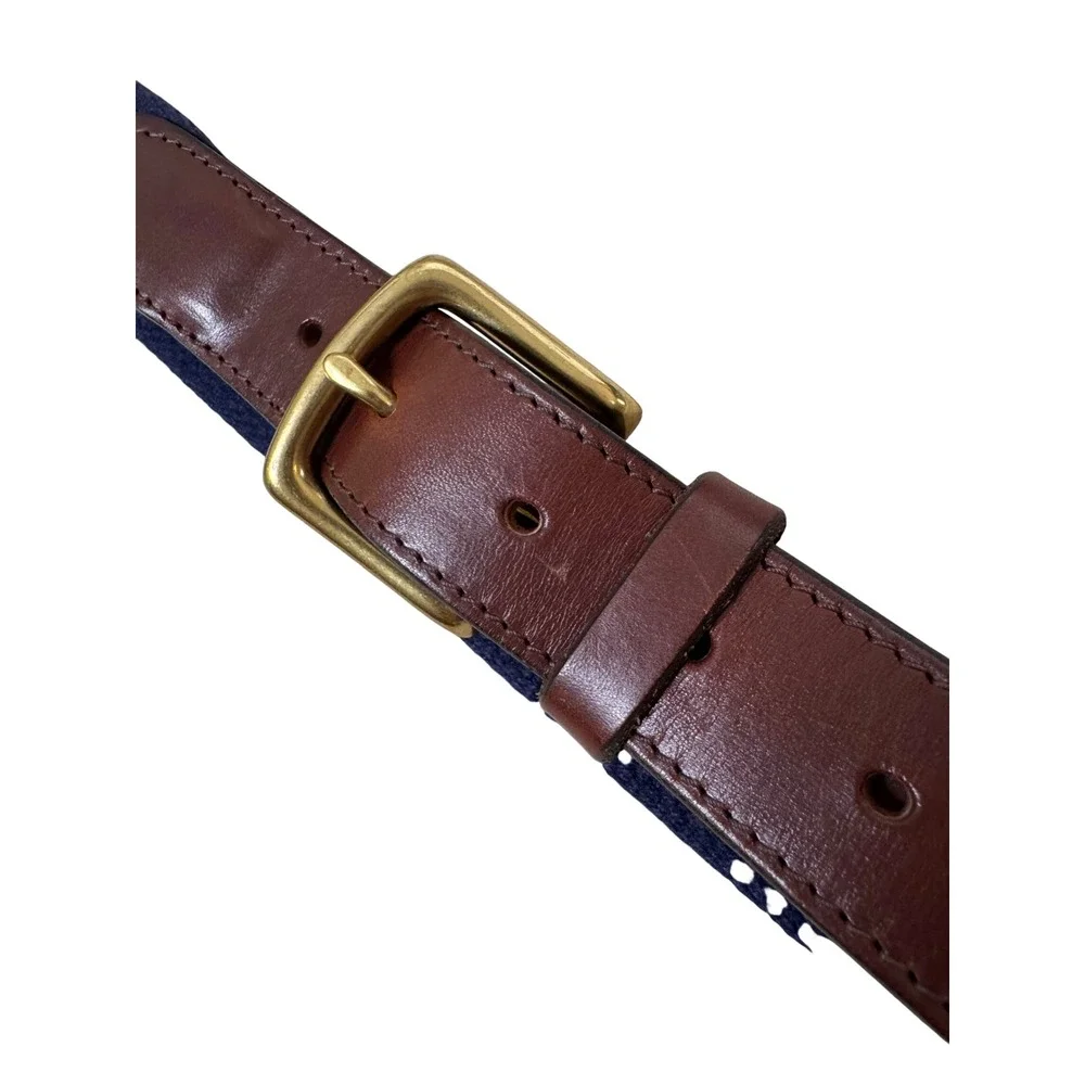 Vineyard Vines Mens 38 Crab Coral Silk Canvas Club Belt Navy Pink Made in USA